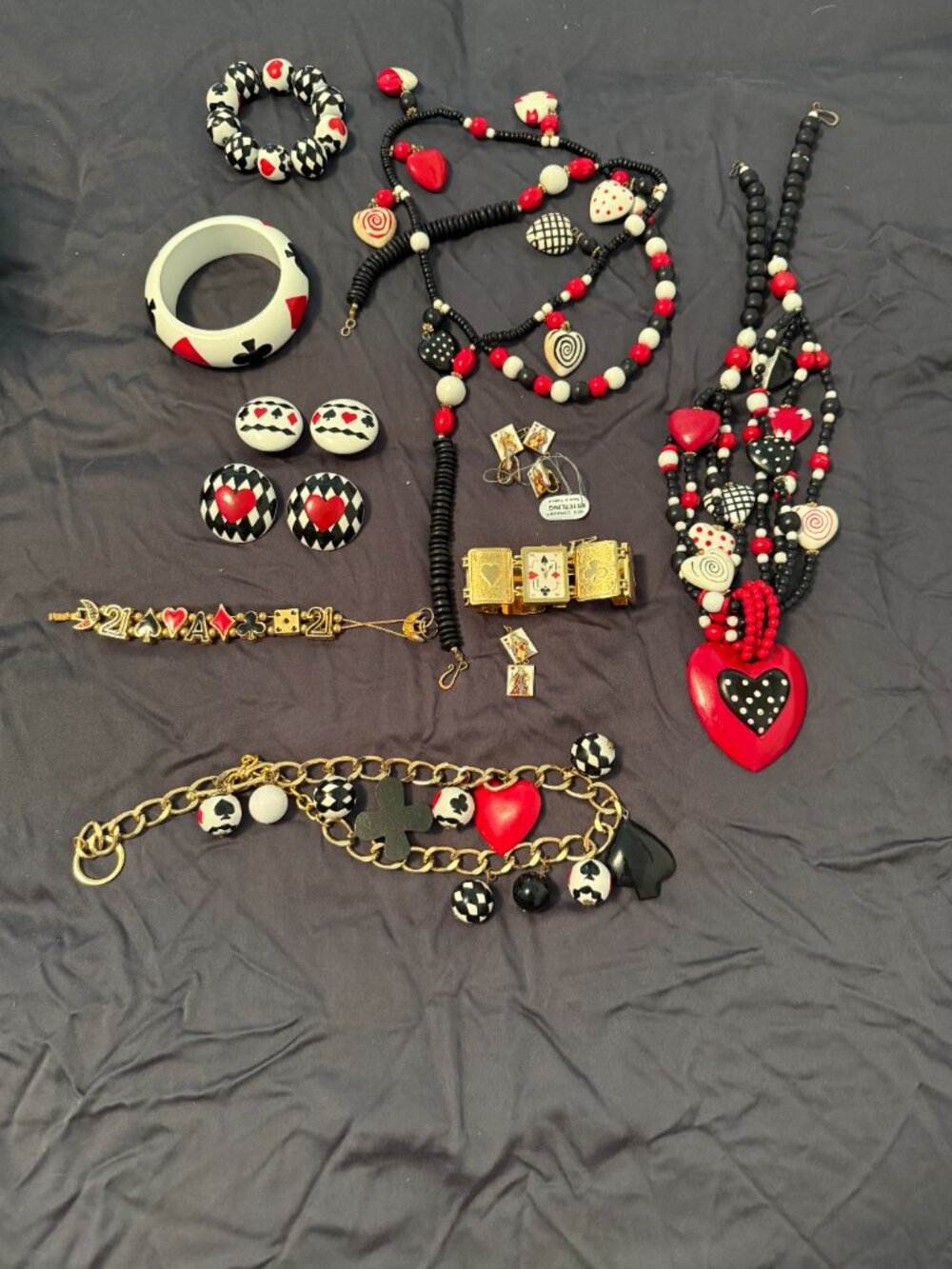 Vintage Bridge Playing Card Jewelry Collection Lot Sterling Hearts Spades 15+ Pc